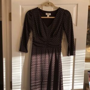 LOFT Long Sleeve Purple Geometric Dress
